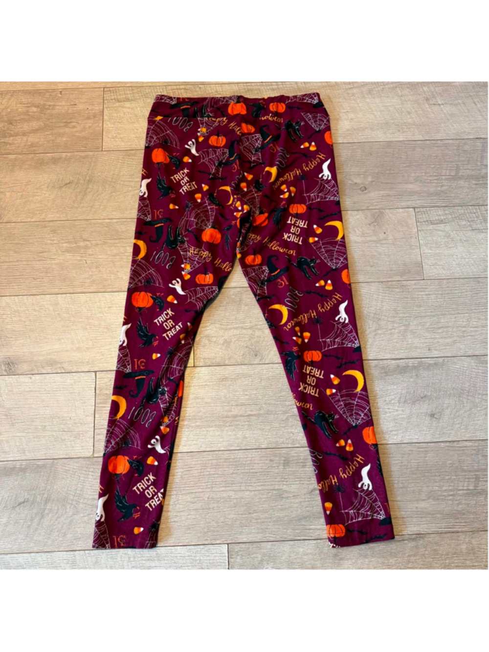 Women's Time and Tru Halloween Leggings Burgundy Orange Size L